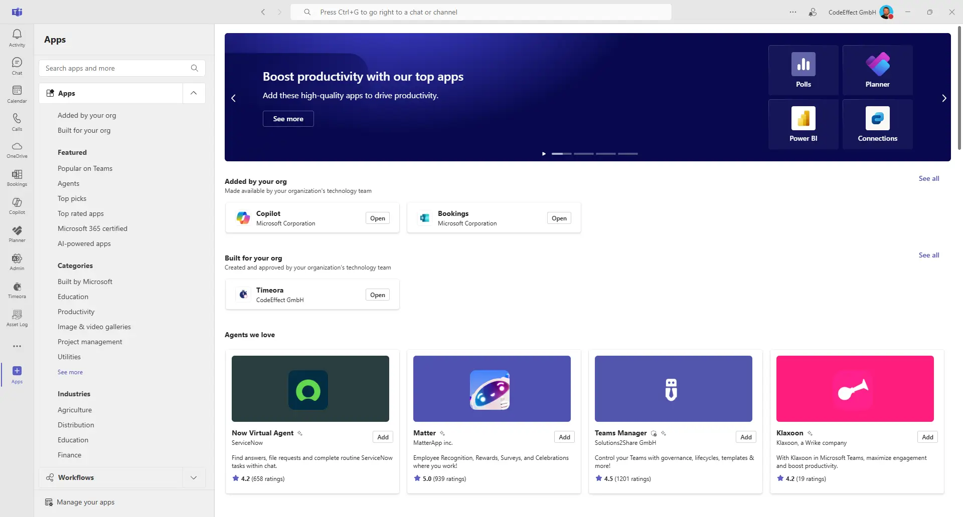 1. Open app store in Microsoft Teams